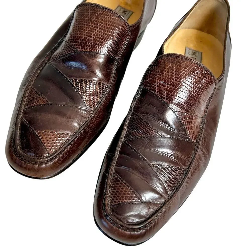Vintage Bruno Magli Mens Burgundy leather Italian Loafers Size 8M Exotic skin - Picture 1 of 16